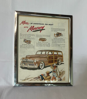 Vintage 1946-48 Mercury Woodie Station Wagon Print Ad Framed Chrome More